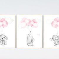 Nursery wall art girl, Nursery decor girl pink and gray, nursery wall art elephant, elephant nursery, nursery wall art animals, woodland.