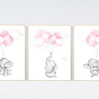 Nursery wall art girl, Nursery decor girl pink and gray, nursery wall art elephant, elephant nursery, nursery wall art animals, woodland.