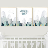 Nursery decor boy mountain, adventure nursery, adventure theme nursery, woodland, gender neutral, adventure awaits, mountains nursery forest