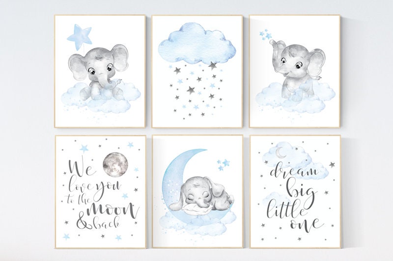 Nursery decor boy animal, we love you to the moon and back, elephant, boys nursery prints. nursery decor boy ideas, nursery art ideas