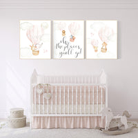 Nursery decor girl blush pink, nursery wall art hot air balloon, animal prints, nursery wall decor woodland animals, girl nursery ideas