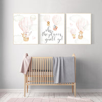 Nursery decor girl blush pink, nursery wall art hot air balloon, animal prints, nursery wall decor woodland animals, girl nursery ideas