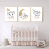 Nursery wall art girl elephant, Blush pink nursery decor, blush gold nursery, nursery decor elephant, blush nursery, girl nursery wall decor
