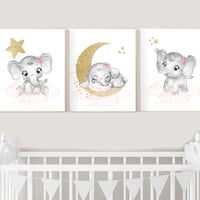Nursery wall art girl elephant, Blush pink nursery decor, blush gold nursery, nursery decor elephant, blush nursery, girl nursery wall decor