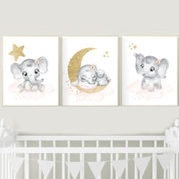 Nursery wall art girl elephant, Blush pink, flower nursery decor, blush gold nursery, nursery decor elephant, blush nursery, floral nursery
