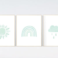 Nursery prints rainbow, gender neutral, mint nursery wall decor, rainbow, moon, cloud, nursery wall art, nursery decor neutral, mint green