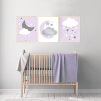 Nursery decor girl purple, girl nursery wall decor, lilac, lavender, nursery prints girl, nursery prints girl, moon nursery, purple nursery