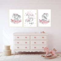 Nursery decor girl boho, elephant nursery wall art, nursery decor girl floral, nursery decor girl woodland, flower nursery, boho nursery