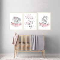 Nursery decor girl boho, elephant nursery wall art, nursery decor girl floral, nursery decor girl woodland, flower nursery, boho nursery