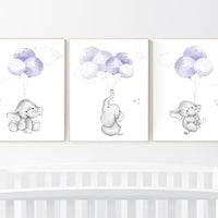 Elephant nursery decor, purple nursery, nursery decor girl purple, lavender, lilac, elephant nursery theme, elephant nursery art, girls room