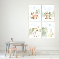 Nursery decor woodland, jungle animals, gender neutral nursery, Woodland Nursery Wall Art, Woodland Print Set, animal prints,