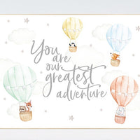 Nursery decor gender neutral, Hot air balloon nursery, you are our greatest adventure, animal prints, twin nursery, animal nursery, travel