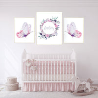 Nursery decor girl butterfly, pink and purple nursery, pink lilac nursery, girl room prints, baby girl nursery wall art butterfly wall art