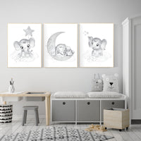 Nursery wall art gender neutral, gray nursery, elephant nursery wall decor, neutral nursery, baby room decor, grey nursery, unisex, twins