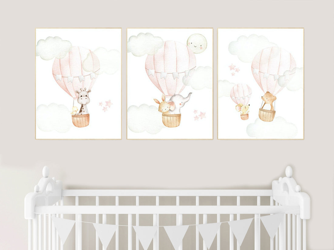 Nursery decor girl blush pink, hot air balloon nursery, blush pink nursery, nursery decor woodland animal, hot air balloon nursery, animal