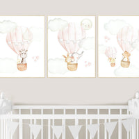 Nursery decor girl blush pink, hot air balloon nursery, blush pink nursery, nursery decor woodland animal, hot air balloon nursery, animal