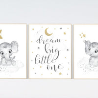 Nursery wall art gold gray, gender neutral nursery, gold nursery, elephant nursery, baby room decor, gender neutral nursery ideas, grey