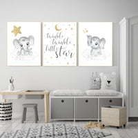 Nursery wall art grey, gray gold nursery, nursery decor neutral, elephant nursery, baby room decor gender neutral, nursery ideas neutral