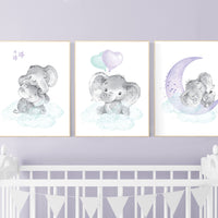 Nursery decor girl purple teal, elephant nursery, nursery decor girl purple, lilac, lavender, mint, nursery decor elephant, girl nursery