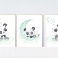 Panda nursery, mint nursery decor, gender neutral prints, mint nursery wall art, panda prints, animal nursery wall art, neutral nursery