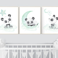 Panda nursery, mint nursery decor, gender neutral prints, mint nursery wall art, panda prints, animal nursery wall art, neutral nursery