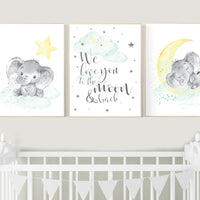 Mint and yellow nursery, gender neutral nursery wall art, moon and stars nursery, baby room decor, twin nursery, mint yellow nursery art