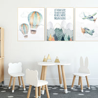 Nursery decor boy mountain, adventure nursery, travel theme nursery, woodland, gender neutral, let him sleep, hot air balloon, plane