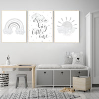 Nursery wall art gray and white, grey nursery, nursery decor neutral, baby room decor gender neutral cloud and stars, dream big little one