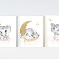 Nursery wall art girl elephant, Blush pink nursery decor, blush gold nursery, nursery decor elephant, blush nursery, girl nursery wall decor