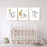 Nursery wall art girl elephant, Blush pink, flower nursery decor, blush gold nursery, nursery decor elephant, blush nursery, floral nursery