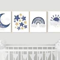 Navy gold nursery decor, boy nursery decor, rainbow, moon and stars, navy and gold, boy nursery wall decor, navy nursery, boys room wall art