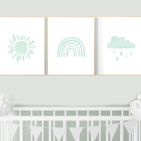 Nursery prints rainbow, gender neutral, mint nursery wall decor, rainbow, moon, cloud, nursery wall art, nursery decor neutral, mint green