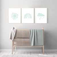 Nursery prints rainbow, gender neutral, mint nursery wall decor, rainbow, moon, cloud, nursery wall art, nursery decor neutral, mint green