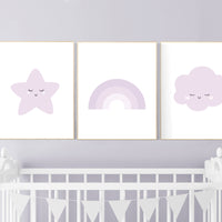 Nursery prints rainbow, Nursery decor girl purple, lilac nursery, nursery wall art girl, moon star, cloud, rainbow nursery, lavender, lilac
