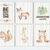 Woodland animals Nursery decor, nursery wall art woodland, nursery decor neutral, gender neutral, animal nursery, be brave little one
