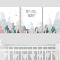 Nursery decor girl mountain, adventure nursery, adventure theme nursery, woodland, gender neutral, adventure awaits, mountains, forest