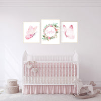 Nursery decor girl butterfly, nursery decor girl floral, butterfly nursery, baby girl name sign for nursery, pink nursery decor, baby room