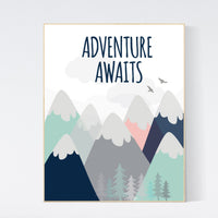 Nursery decor boy adventure, mountain nursery wall art, woodland, adventure awaits, nursery decor neutral, baby room decor mountains