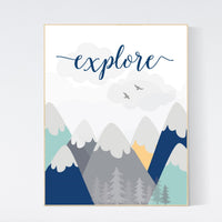Nursery decor mountain, explore, mountain nursery wall art, woodland, adventure awaits, nursery decor neutral, baby room decor mountains