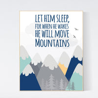 Nursery decor adventure, mountain nursery wall art, woodland, let him sleep for when he wakes, nursery decor neutral, nursery wall decor