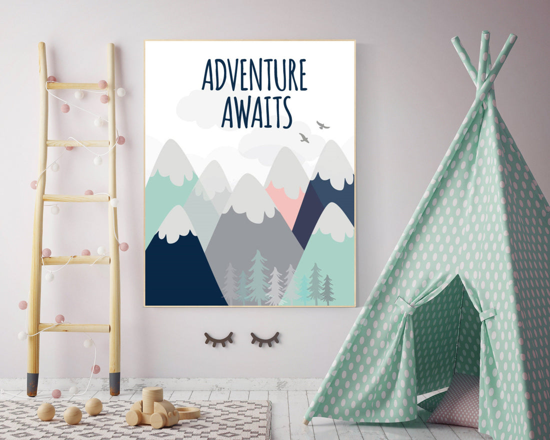 Nursery decor boy adventure, mountain nursery wall art, woodland, adventure awaits, nursery decor neutral, baby room decor mountains