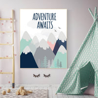 Nursery decor boy adventure, mountain nursery wall art, woodland, adventure awaits, nursery decor neutral, baby room decor mountains