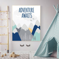 Nursery decor adventure, mountain nursery wall art, woodland, adventure awaits, nursery decor neutral, baby room decor mountains