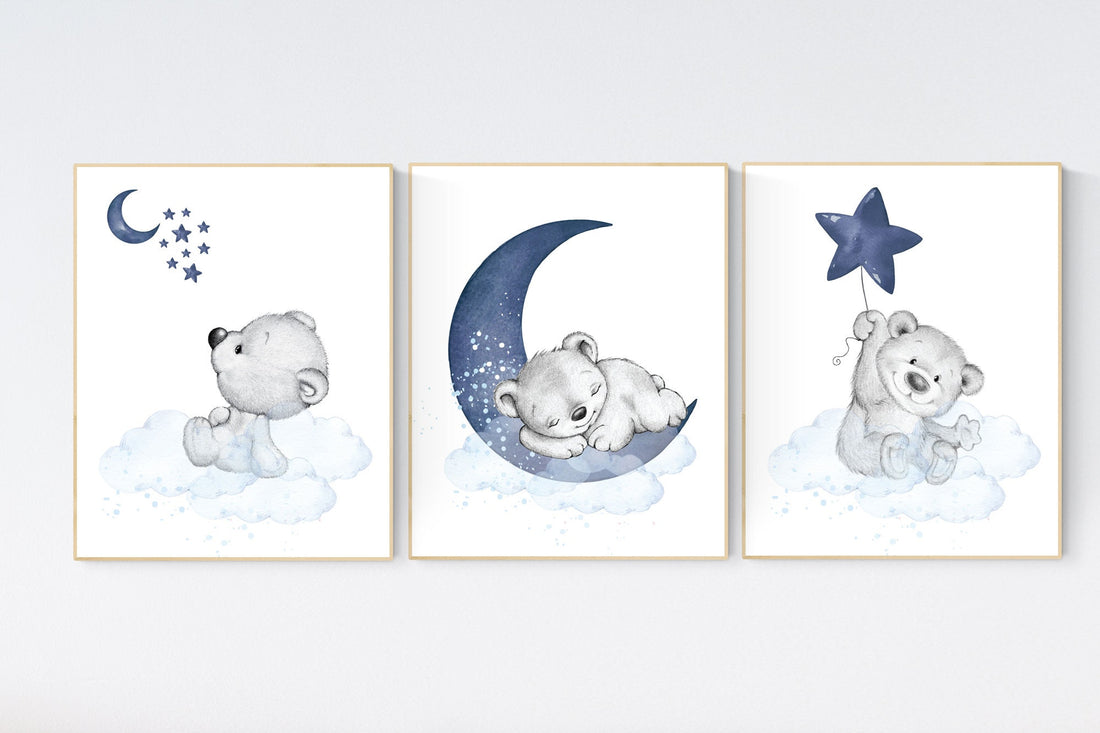Nursery decor bear, nursery decor boy, bear nursery print, navy blue, teddy bear decor, nursery wall art animals, boy nursery wall art, navy