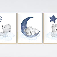 Nursery decor bear, nursery decor boy, bear nursery print, navy blue, teddy bear decor, nursery wall art animals, boy nursery wall art, navy