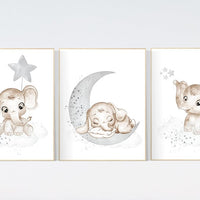 Grey nursery wall decor, gender neutral, elephant nursery wall decor, neutral nursery, baby room decor, gray nursery, unisex, twins
