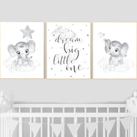 Nursery wall art grey, gray nursery, elephant, nursery decor neutral, baby room decor gender neutral, moon and stars, grey nursery decor