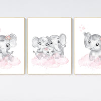 Nursery decor girl pink and gray, Elephant nursery wall art, girl nursery ideas, pink grey nursery wall decor, nursery prints girl
