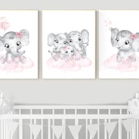 Nursery wall art girl elephant, Nursery decor girl pink and gray, girl nursery ideas, pink grey nursery wall decor, nursery prints girl