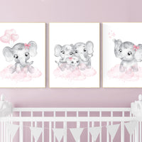 Nursery wall art girl elephant, Nursery decor girl pink and gray, girl nursery ideas, pink grey nursery wall decor, nursery prints girl